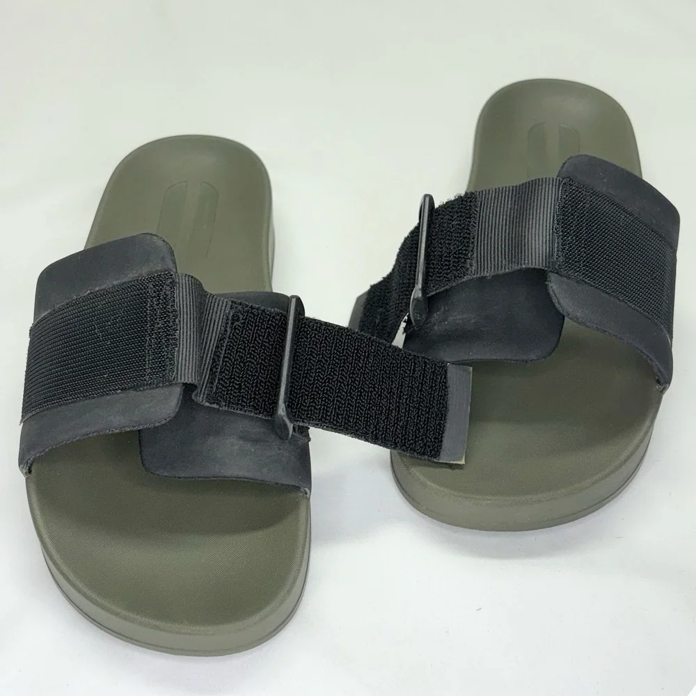 NOBULL Adjustable Strap Cushioned Slide Sandals Olive Green Black